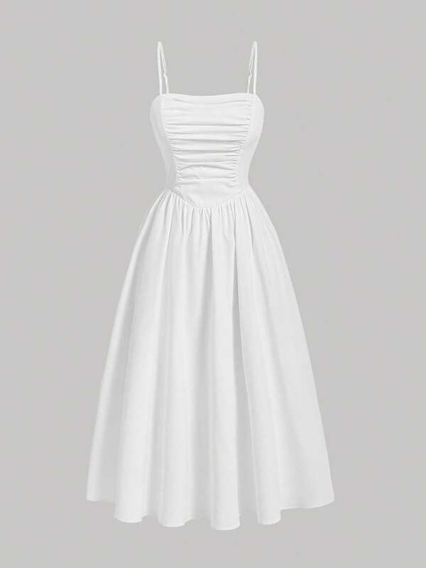 SHEIN MOD Women's Casual Solid Color Pleated Camisole Dress, Summer