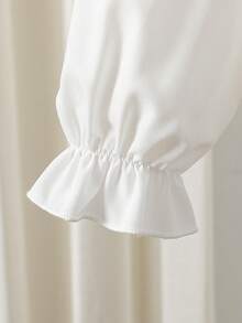 SHEIN Playful Pals Girls Elegant Embroidered Ruffle Collar Princess Long Sleeve Button-Front Casual Fashion Princess Shirt, Suitable For School, Vacation, Travel, Birthday Party, Gift, Spring/Autumn - White - View 3