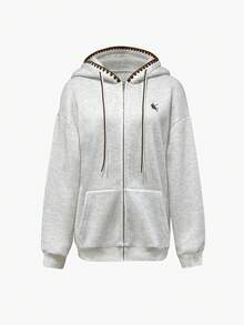 Resyla 女士咖啡色刺绣卫衣外套 - 灰色 - 查看 3