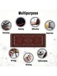 Retro Bohemian Style Mouse Pad, Luxurious Red Desk Accessory, Extra-Large Gaming Mouse Pad, Non-Slip Rubber Base, Computer Mouse Pad With Sewn Edges, XXL Keyboard Pad, A Gift For Friends - Multicolor - View 5