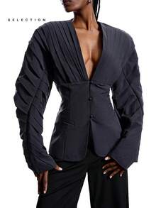 LYSMO Blusa de mujer con cuello en V profundo y plisado