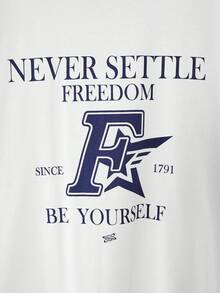 Muvela Women Loose Letter Print Short Sleeve T-Shirt, Casual Summer Tops - White - View 2