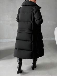 EURMUSE 休闲风格，保暖功能，长款同面料腰带羽绒冬装 - 黑色 - 查看 2