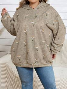 SHEIN CURVE+ 大码女式黑色长袖连帽休闲宽松卫衣，适合秋冬季穿着 - 彩色 - 查看 5