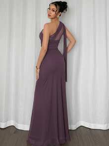 Firerie 女士优雅浪漫时尚通勤性感优雅风格不对称领口紧身长裙，适合派对、海滩度假、返校、浪漫约会、婚礼季、生日、复活节、春夏连衣裙 - 淺灰紫 - 查看 5