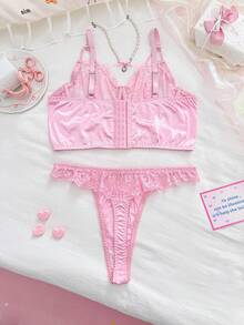 PetitDoll 两件套加大码性感透视内衣套装，粉色 - 粉色 - 查看 7