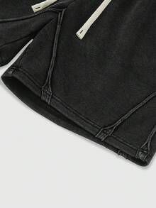 ROMWE MEN Street Life Men's Elastic Waist Drawstring Loose Casual Versatile Street Shorts - Black - View 5