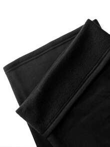 Elenzga 加大码纯色抽绳腰带口袋阔腿裤，秋冬季时尚之选 - 黑色 - 查看 6