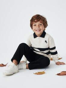 Maija Kids Maija Kids 男童条纹印花保暖翻领连帽衫和宽松长裤套装，秋冬季 - 彩色 - 查看 5