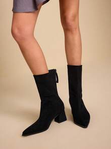 Daringsoles Women's Pointed Toe Zipper Design Daily Wear Chunky Heel Ankle Boots For Christmas - Black - View 7