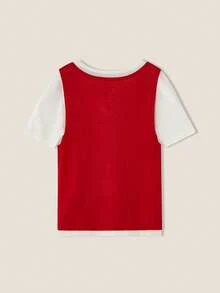 SHEIN Unity Blusa de punto para mujer, bloque de color rojo y blanco, blusa de punto minimalista de unicolor, uso casual de todos los días para damas, verano - Rojo - Ver 2