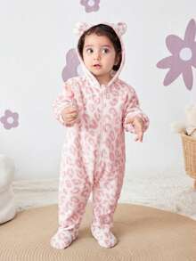 Pelele con capucha de estampado de leopardo suave y cómodo para bebé recién nacida, otoño/invierno