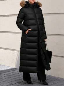 CLARA VERO Women Solid Color Zipper And Pocket Detailed Long Winter Coats - Black - View 1