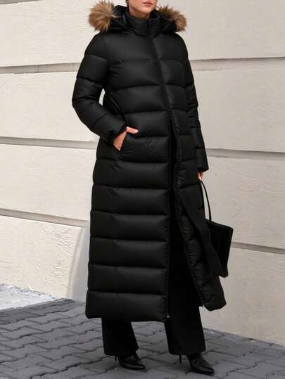 CLARA VERO Women Solid Color Zipper And Pocket Detailed Long Winter Coats
