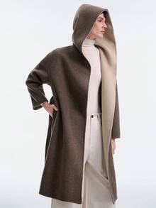 Aalyst 女士连帽系带宽松羊毛混纺长袍，优雅百搭，适合派对、万圣节、圣诞节、新年、感恩节、冬季等场合。 - 卡其色 - 查看 11