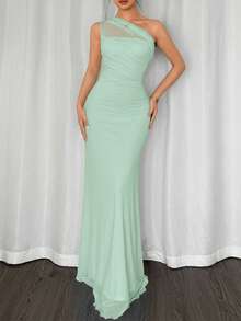 Firerie 女士优雅浪漫时尚通勤性感优雅露肩修身长裙，适合派对、海滩度假、返校、浪漫约会、婚礼季、生日、复活节穿着、春夏季 - 水鴨藍 - 查看 4