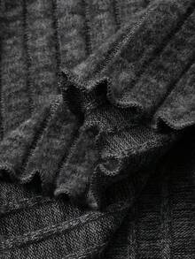 Dazy Plus 大码女式弹力修身罗纹长袖T恤 - 深灰色 - 查看 3