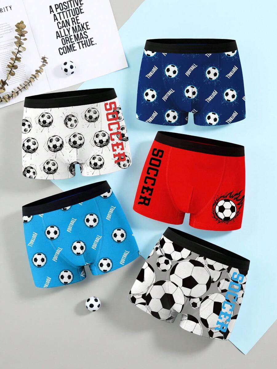 Snug Zone 5pcs/Pack Boys' Soccer Comfortable Boxer Briefs - Multicolor - View 1