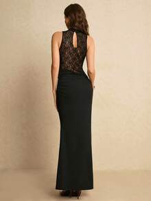 Poéselle 女士优雅性感蕾丝拼接无袖连衣裙 - 黑色 - 查看 5