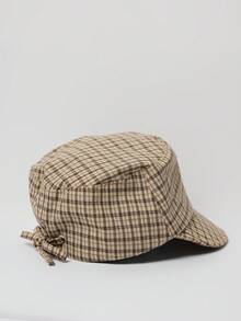 MUSERA Checkered Bow Detail Cap - Apricot - View 3