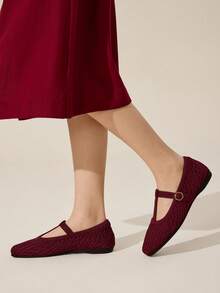 Ressula Women's Casual Versatile Commute Simple Buckle Flats Valentine's Day - Burgundy - View 5