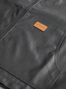 AXEPEAK Men's Casual Woven PU Leather Collar Jacket, Suitable For Everyday Wear Men Black Leather Jacket Men Streetwear Jacket Black Leather Jacket With Pockets Loose Fit Leather Jacket Men Men Casual Leather Jacket , Fall Winter - Brown - View 7