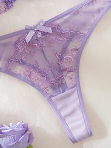 2pcs Sexy Sheer Lace Trim Lingerie Set With Straps And Ruffles