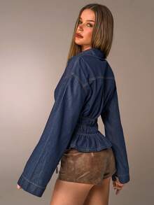 Avantive Blå denimtopp med axelband, nyårsfesttopp för kvinnor, eleganta damblusar, casual, alla hjärtans dag - Mörktvätt - Visa 2