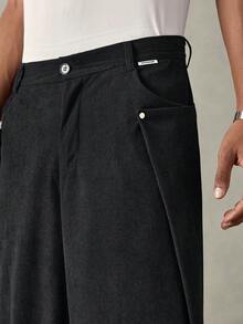 SWAVVY Pantalon ample plissé de couleur unie avec poches pour hommes