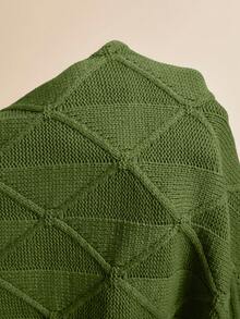 Freevana Rochie de damă verde în carouri, cu mânecă lungă, casual, tricotată, stil country western, mărime plus, toamnă/iarnă - Verde Armată - Vizualizare 7