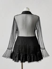 Sunspun Party Fall Autumn And Winter Plus Size Vintage Dark Style Lace Trim Blouse - Black - View 2
