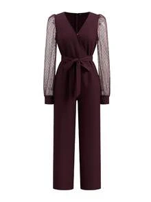 Ellevyn Pantalones acampanados de cintura alta con cuello en V elegante y cintura ceñida, color morado berenjena, adelgazante, adecuado para uso diario y múltiples ocasiones, otoño/invierno, Navidad, Acción de Gracias, fiesta de lujo, Año Nuevo, ropa de mujer. Mono de malla para mujer, monos, traje de mujer, monos de mujer, monos elegantes, monos para mujer