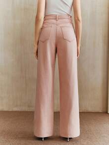 Anewsta 女士高腰时尚优雅串珠直筒宽松阔腿牛仔裤，适合情人节派对、春秋季穿着。 - 淺粉色 - 查看 2