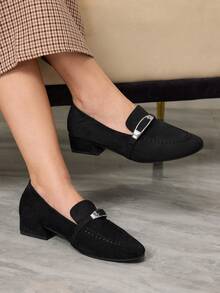 Sleekvia Mocassins plataforma com detalhes metálicos, versáteis e modernos para o dia a dia. - Preto - Ver 1
