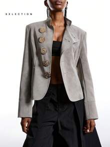 LYSMO 2025 New Arrive Minimalism Winter Women's Metal Single-Breasted Stand Collar Long Sleeve Fashion Jacket - Camel - View 8