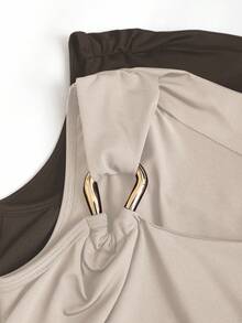 Sweetra 2pcs/Set Asymmetric Collar Fitted T-Shirt, Versatile Casual Top, Spring/Summer - Multicolor - View 6