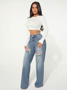 SHEIN SXY Denim Retos Casuais Femininos Lavados e Desgastados