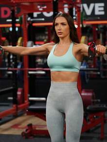 Powerista Áo lót thể thao Nữ Lộ Lưng xoắn lại màu trơn - Màu xanh bạc hà - Xem 2