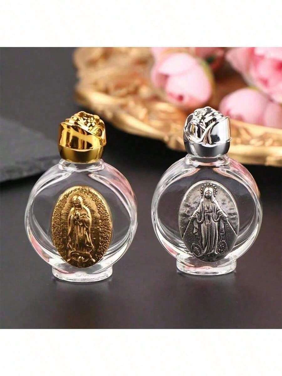 1PC Holy Water Jesus Bottle Cross Bottle Christian Virgin Sculpture Bottle Holy Water Bottle,Portable Rose Crystal Glass Alloy Relief Water Bottle Container Decoration - Multicolor - View 1