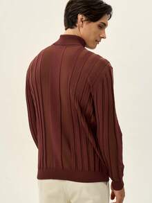 RONVEXI Suéter de punto casual con cuello alto y mangas raglán de unicolor para hombre - Café integral - Ver 2