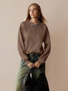 Florisole Sudadera casual y elegante de mujer con estampado de efecto desgastado y tachuelas - Café integral - Ver 5