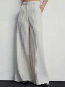 Aveloria Modichic Quần ống rộng xẻ tà phía trước tối giản dành cho nữ, thích hợp khi đi làm - Màu be - Xem 3