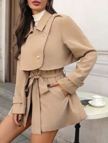 Editum Women's Thermal Lined Mid-Length Single-Breasted Belted Casual Trench Coat Beige Outfits For Women Winter Christmas New Year Thanksgiving - Camel - View 6