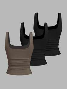 Sweetra Women's Casual Pleated Square Neck Camisole, Summer - Multicolor - View 2