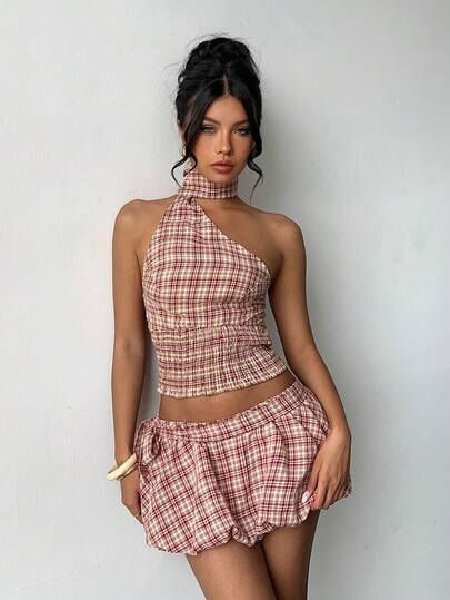 Aloruh 女士秋冬新款蝴蝶结迷你泡泡裙短裤