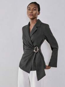 Lumivelle Metal Accessory Casual Suit Jacket - Dark Grey - View 3