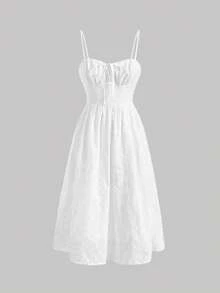 SHEIN MOD Frill Trim Schiffy Cami Dress,White Graduation Dress - White - View 1