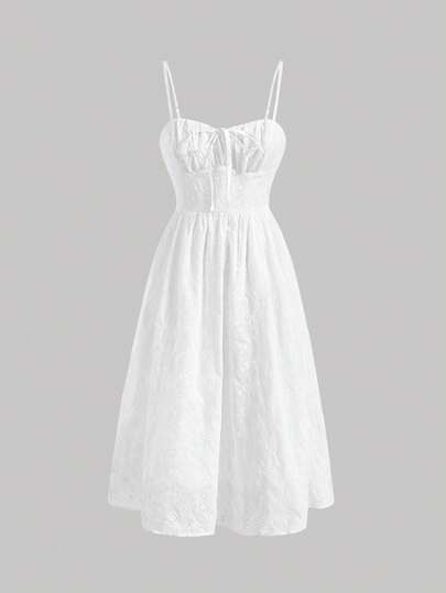 SHEIN MOD Frill Trim Schiffy Cami Dress,White Graduation Dress