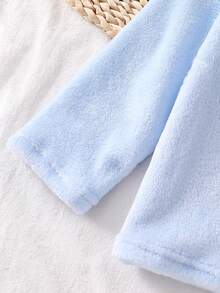 男童格子抓绒长袖上衣和裤子两件套休闲舒适睡衣套装 - 藍色 - 查看 6