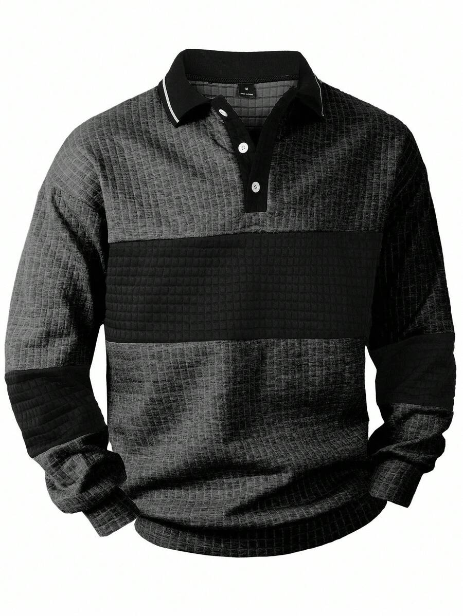Manfinity Homme Men's Contrast Color Casual Long Sleeve Pullover Sweatshirt Polo Shirts For Men Long Sleeve Rugby Shirt Polo Polo Sweater Men S Knit Shirt Old Money,Daily Leisure, Weekend Trips, Outdoor Activities, Travel Expeditions, Relaxed Work Environments Or Semi-Formal Occasions, Boyfriend/Husband Gift, Anniversary /Birthday Gift Party Christmas New Years - Multicolor - View 1